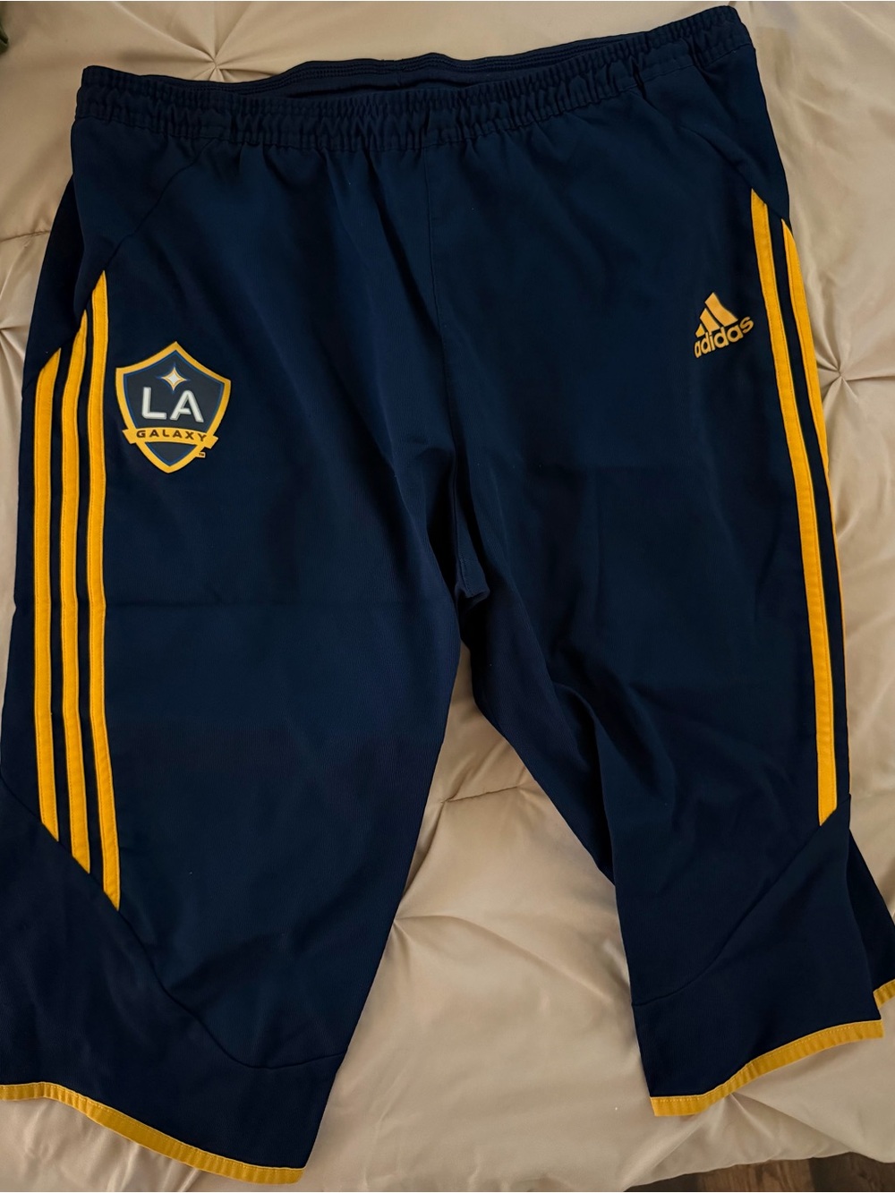 adidas adult LA Galaxy Navy & Gold Athletic 3/4 Pants